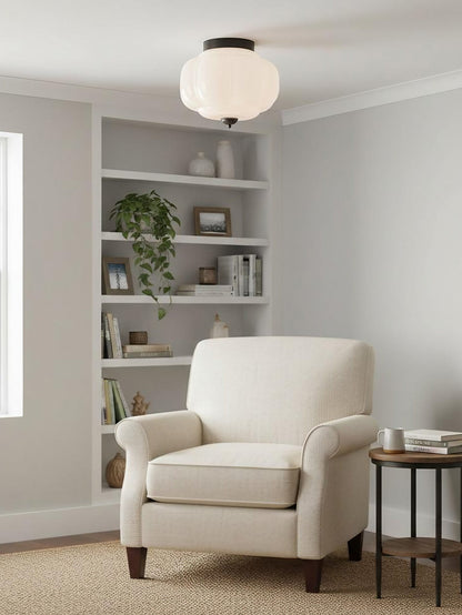 Retro Plafondlamp met Melkglazen Kap – Verfijnde Semi-Flush Mount Verlichting voor Moderne Interieurs