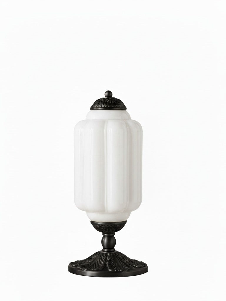 Vintage Glazen Tafellamp met Messing of Zwarte Afwerking