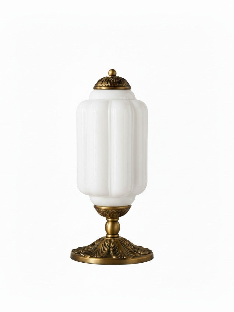 Vintage Glazen Tafellamp met Messing of Zwarte Afwerking
