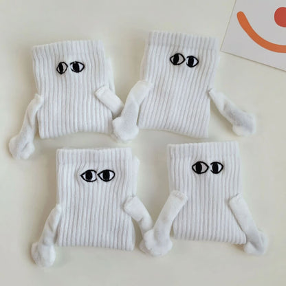 Magnetische Koppelsokken met Cartoonogen Zwart Wit Katoenmix Unisex Comfortabel Ademend Dagelijks Draagcomfort