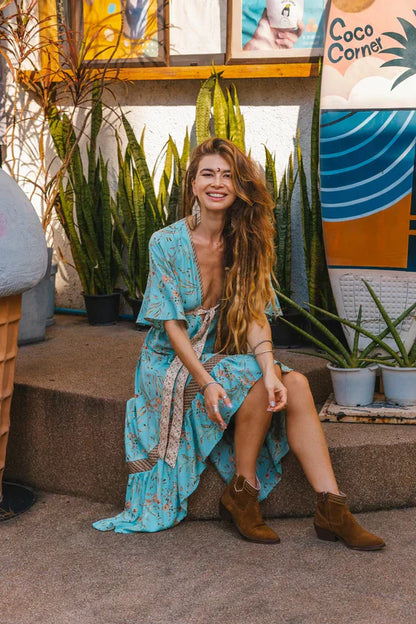 Boho-jurk Bloemenprint Zomerjurk Vrouw