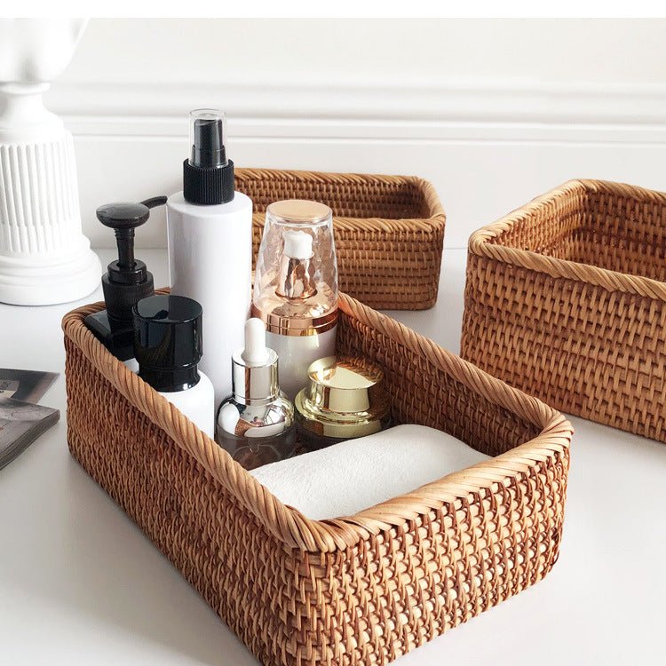 Rotan Opbergmand Gevlochten Naturel Badkamer Keuken | Handgeweven Opbergmand Woonkamer Organizer