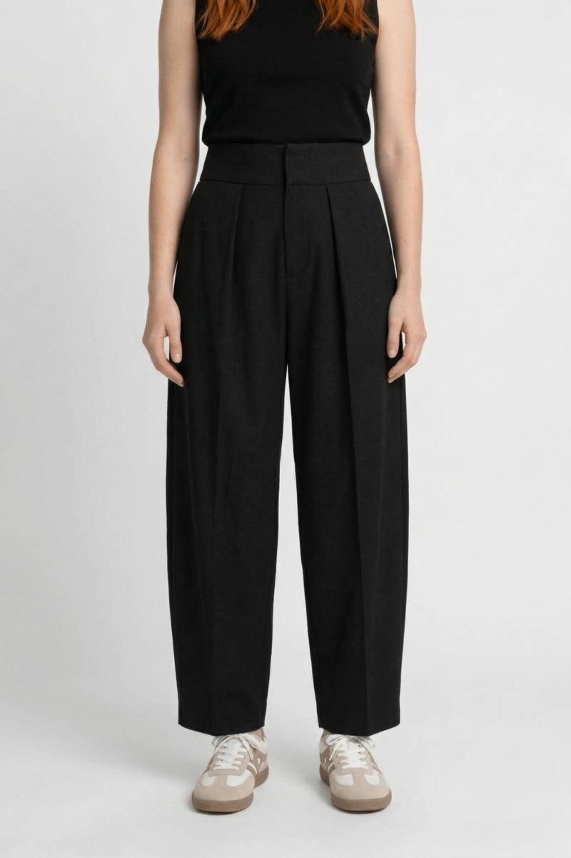Wijde Broek Dames - Elegant Plissé met Hoge Taille | Chique — Zwart