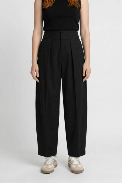Wijde Broek Dames - Elegant Plissé met Hoge Taille | Chique — Zwart