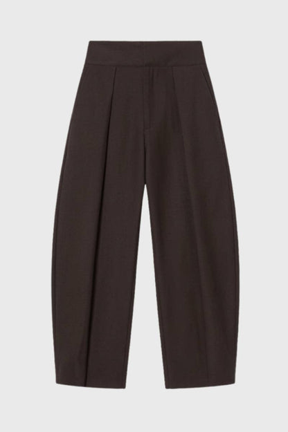 Wijde Broek Dames - Elegant Plissé met Hoge Taille | Chique — Donkerbruin
