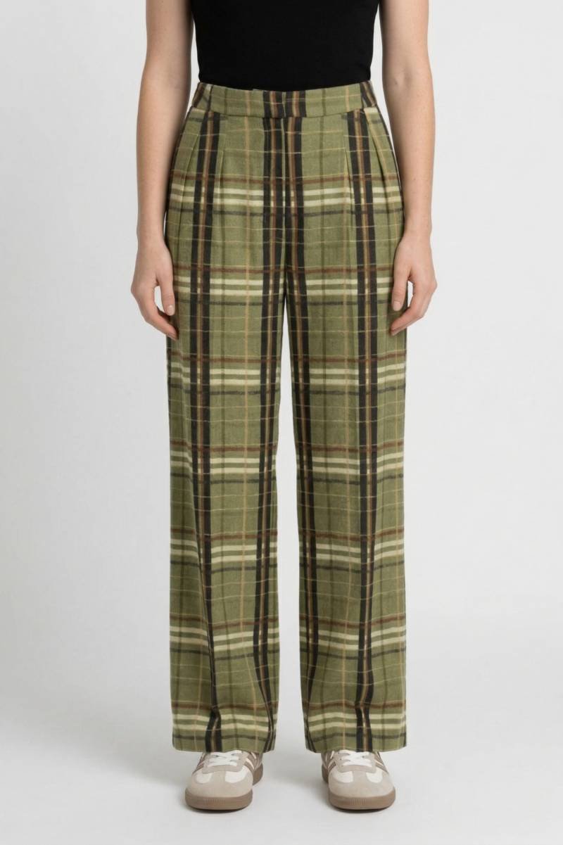 Wijde Broek Dames - Geruite Print met Rechte Pijpen | Retro — Geruit Groen