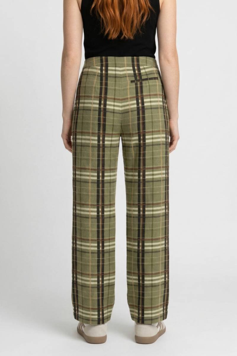 Wijde Broek Dames - Geruite Print met Rechte Pijpen | Retro — Geruit Groen