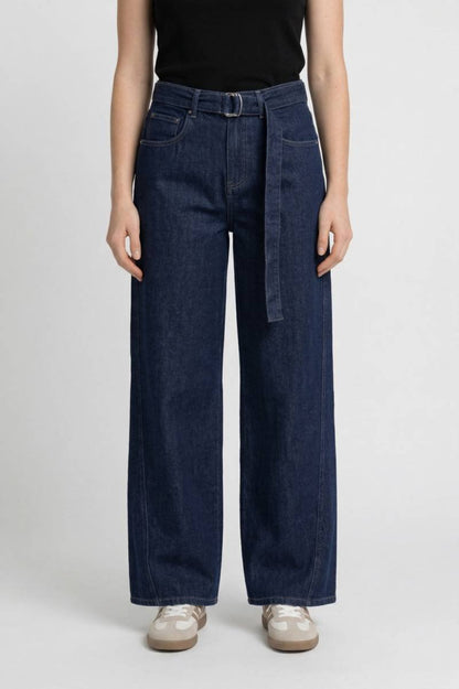 Wijde Broek Dames - Hoge Taille met Ceintuur | Comfortabel — Donkerblauw