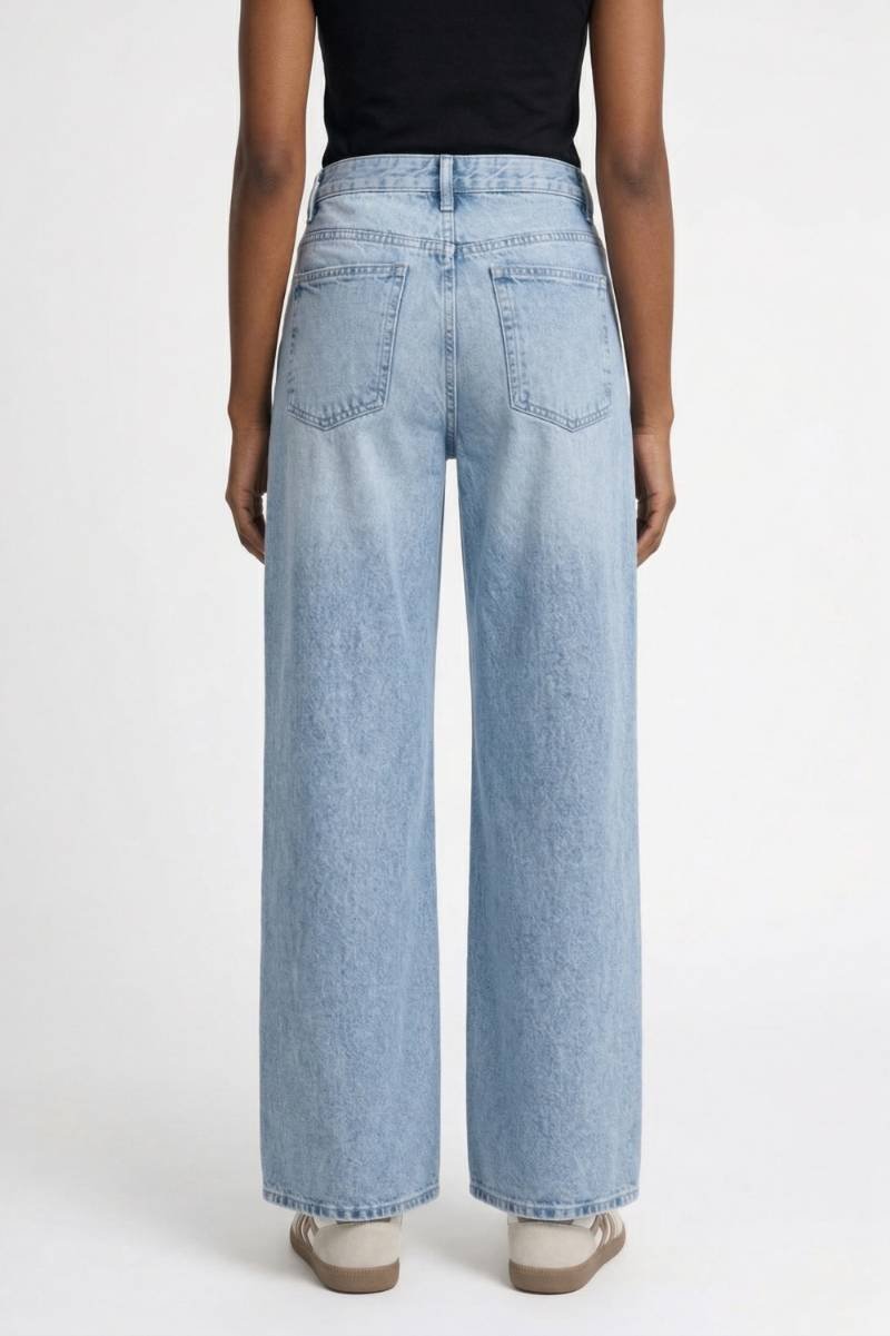 Wijde Broek Dames - Hoge Taille met Diagonale Gesp | Casual — Lichtblauw