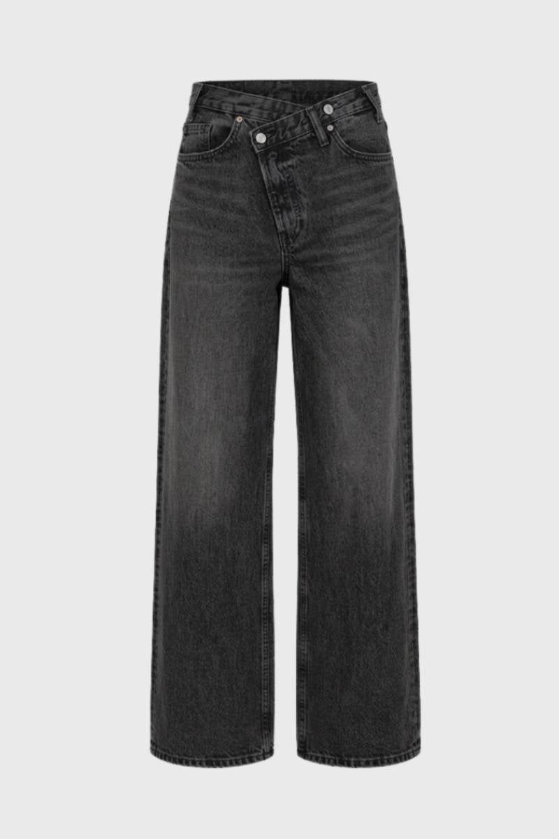 Wijde Broek Dames - Hoge Taille met Diagonale Gesp | Casual — Donkergrijs