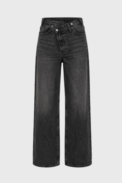 Wijde Broek Dames - Hoge Taille met Diagonale Gesp | Casual — Donkergrijs