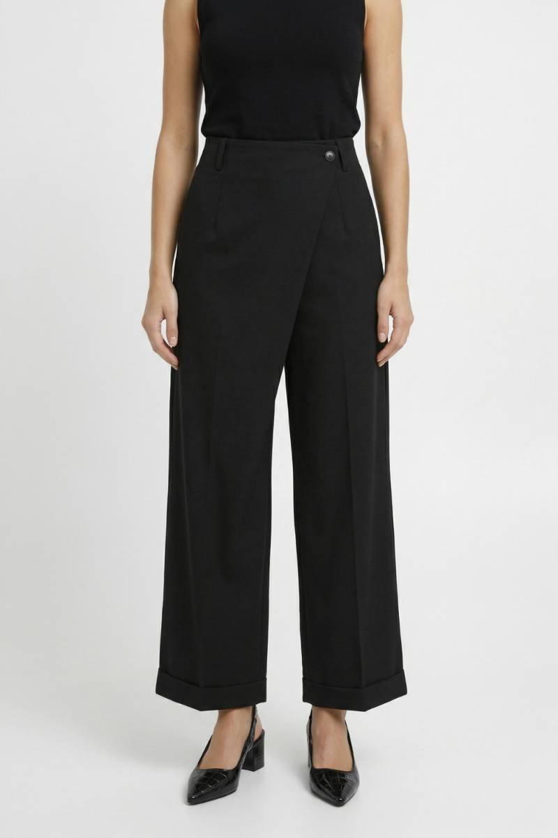 Wijde Broek Dames - Hoge Taille met Overlapping | Elegant — Zwart