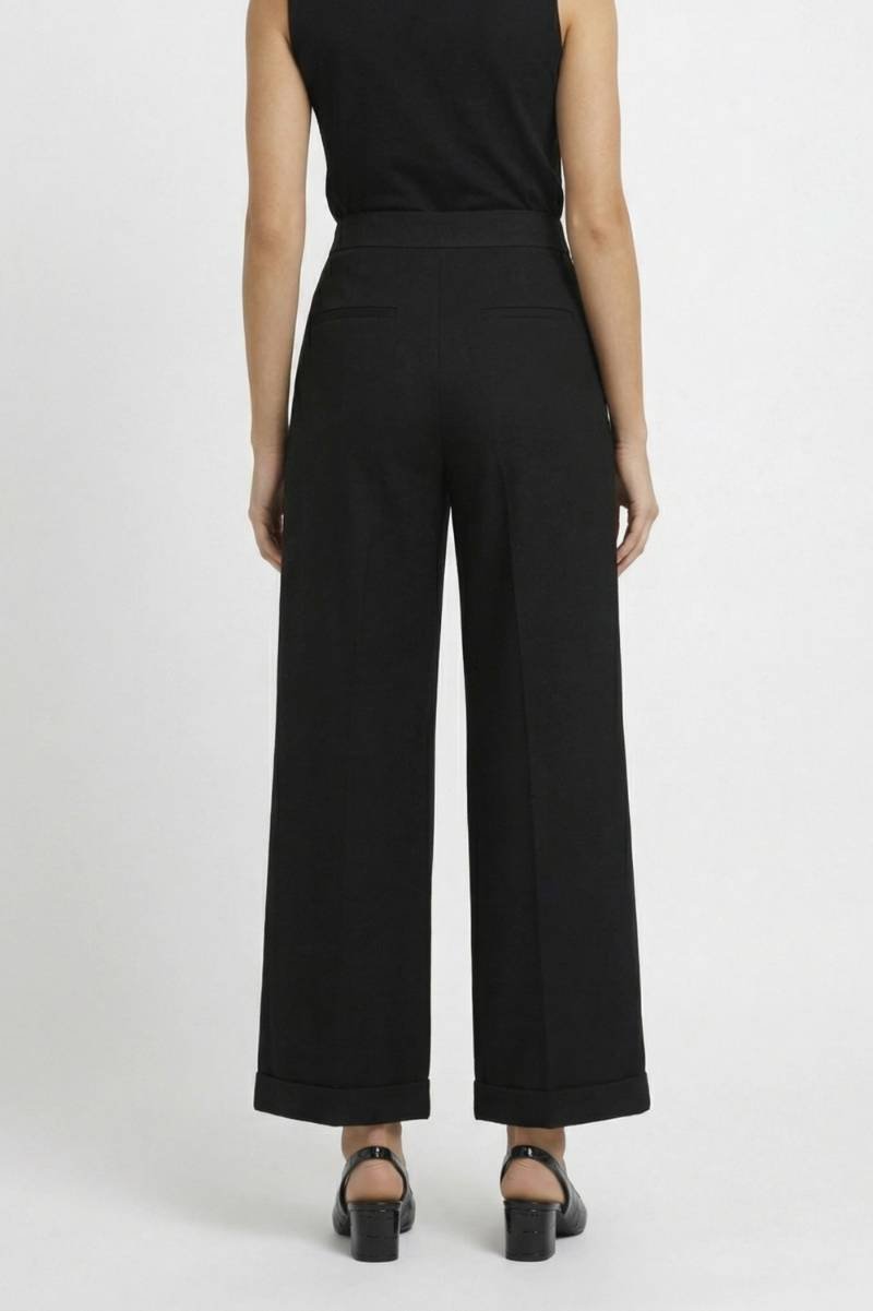 Wijde Broek Dames - Hoge Taille met Overlapping | Elegant — Zwart