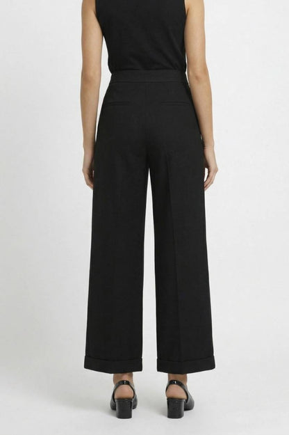 Wijde Broek Dames - Hoge Taille met Overlapping | Elegant — Zwart