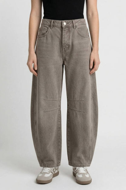 Wijde Broek Dames - Oversized met Decoratieve Naden | Balloon Fit — Taupe