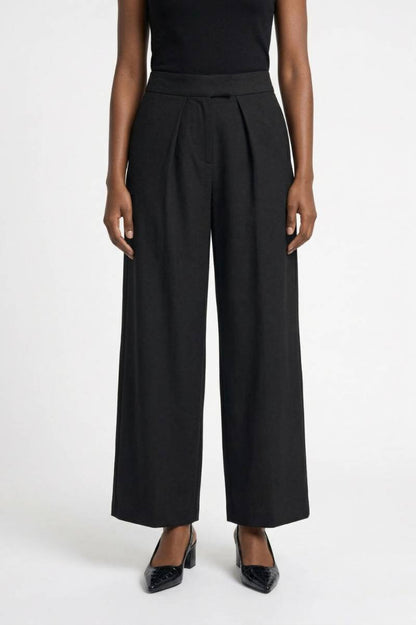 Wijde Broek Dames - Palazzo met Ceintuur | Elegante Hoge Taille — Zwart