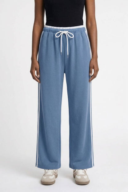 Wijde Broek Dames - Sportief met Zijstreep | Comfortabel — Lichtblauw