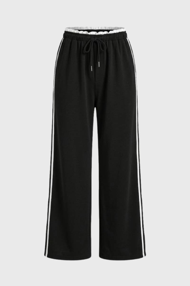 Wijde Broek Dames - Sportief met Zijstreep | Comfortabel — Zwart