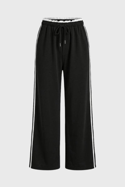 Wijde Broek Dames - Sportief met Zijstreep | Comfortabel — Zwart