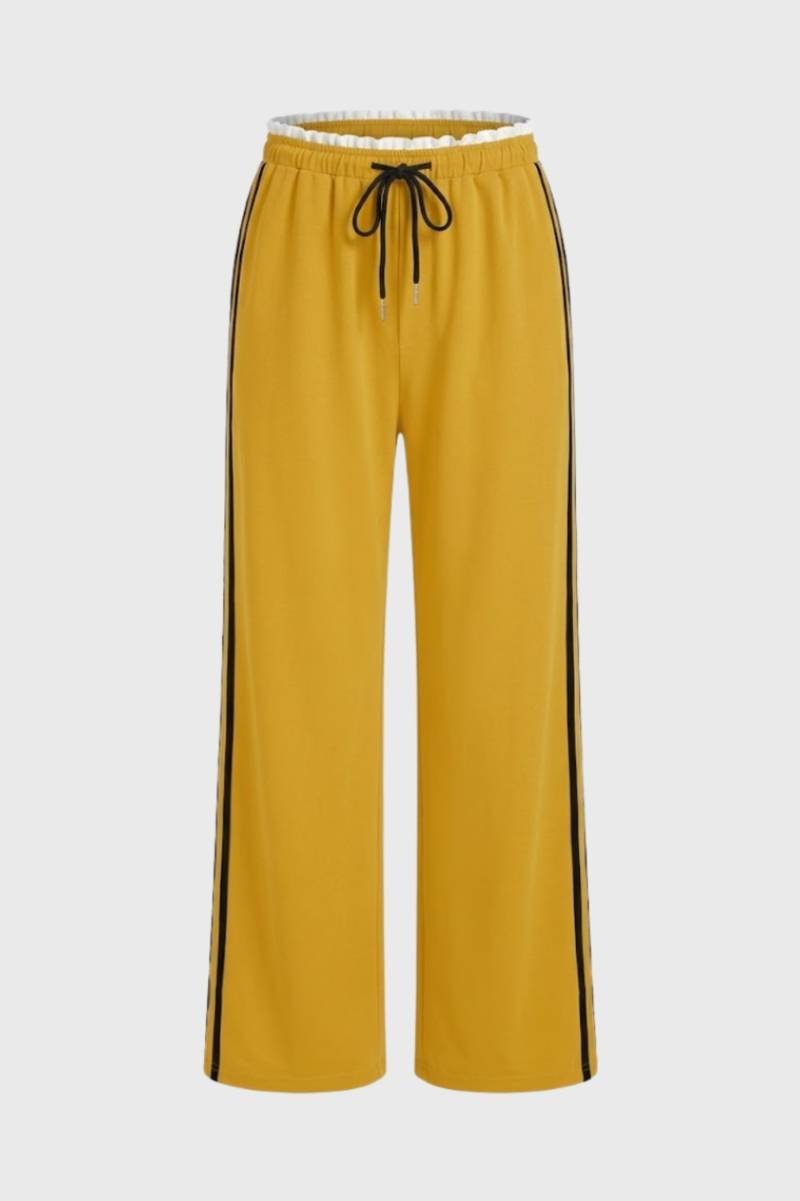 Wijde Broek Dames - Sportief met Zijstreep | Comfortabel — Geel