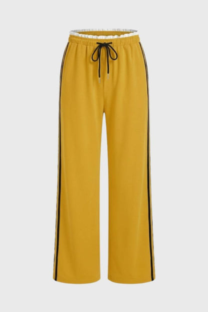 Wijde Broek Dames - Sportief met Zijstreep | Comfortabel — Geel