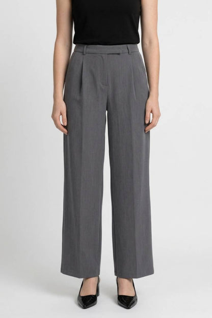 Wijde Broek Dames - Straight Fit met Hoge Taille | Elegant — Grijs