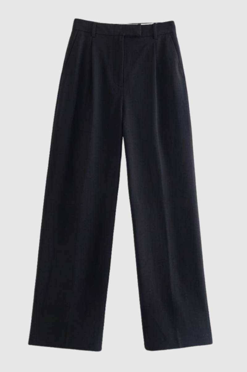 Wijde Broek Dames - Straight Fit met Hoge Taille | Elegant — Zwart