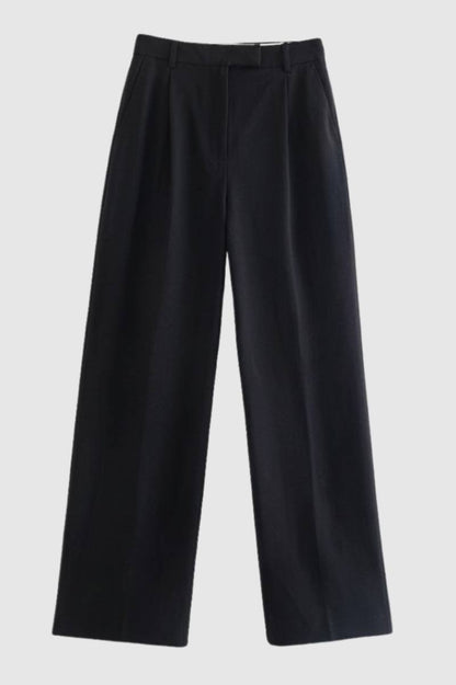 Wijde Broek Dames - Straight Fit met Hoge Taille | Elegant — Zwart