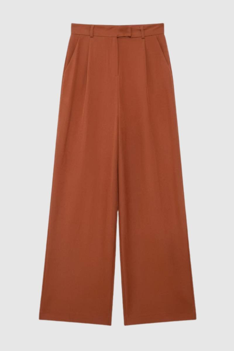 Wijde Broek Dames - Straight Fit met Hoge Taille | Elegant — Terracotta