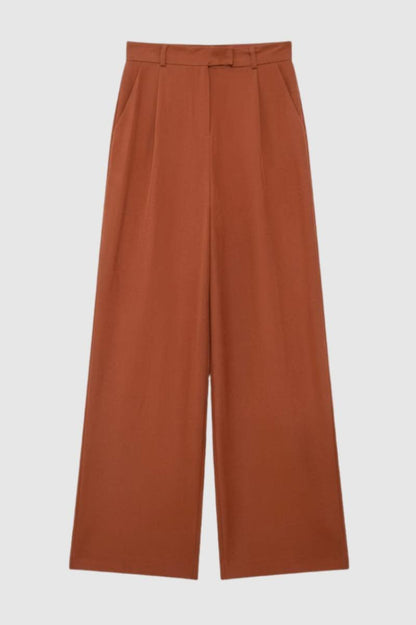 Wijde Broek Dames - Straight Fit met Hoge Taille | Elegant — Terracotta