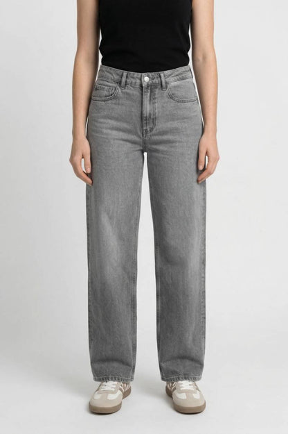 Wijde Jeans Dames - Straight Fit met Hoge Taille | Vintage — Grijs