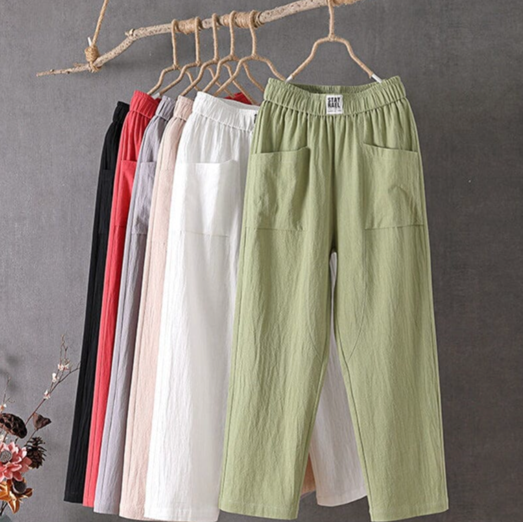 Linnen Broek Vrouw Elastische Taille Comfortabel - StudioMarella