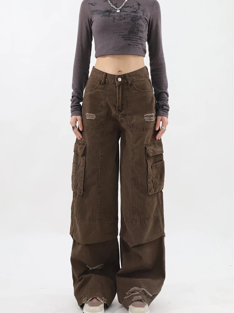 Vrouwen Cargobroek Zwart Hoge Taille Oversized Stijl - StudioMarella