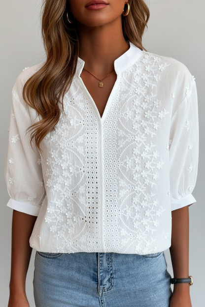 V-hals Blouse met Borduurwerk voor Vrouw - StudioMarella