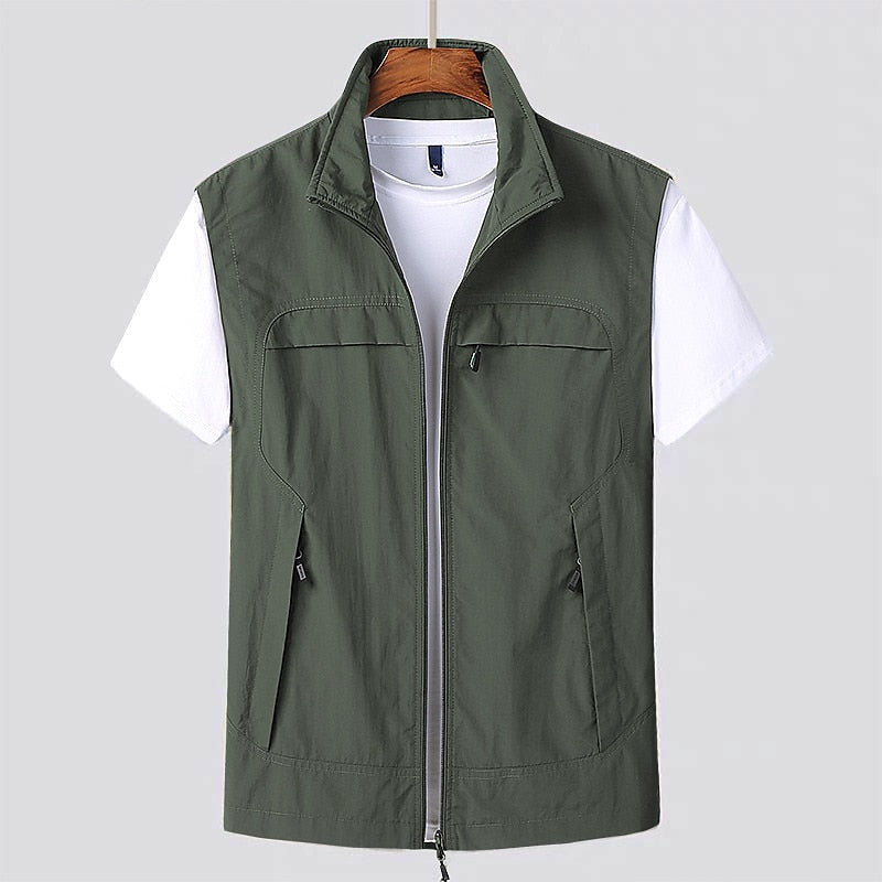 Sneldrogende Outdoor Bodywarmer met Meerdere Zakken voor Heren Mesh Ademend Vest Mourloos voor Vissen Wandelen Kamperen Actief Buitenleven