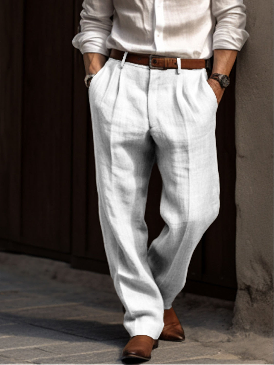 Heren Broek Comfortabele Dubbele Plooi Losse Zomerbroek