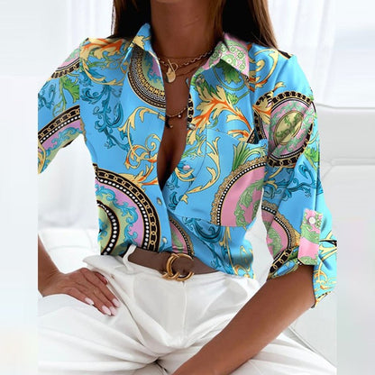 Vrouwelijke Blouse met Omgeslagen Kraag Klassiek Design