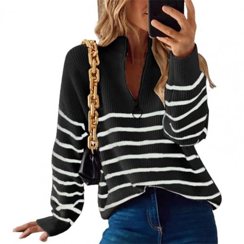 Gestreepte Kwart Zip Sweater Zacht en Stijlvol