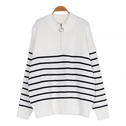 Gestreepte Kwart Zip Sweater Zacht en Stijlvol
