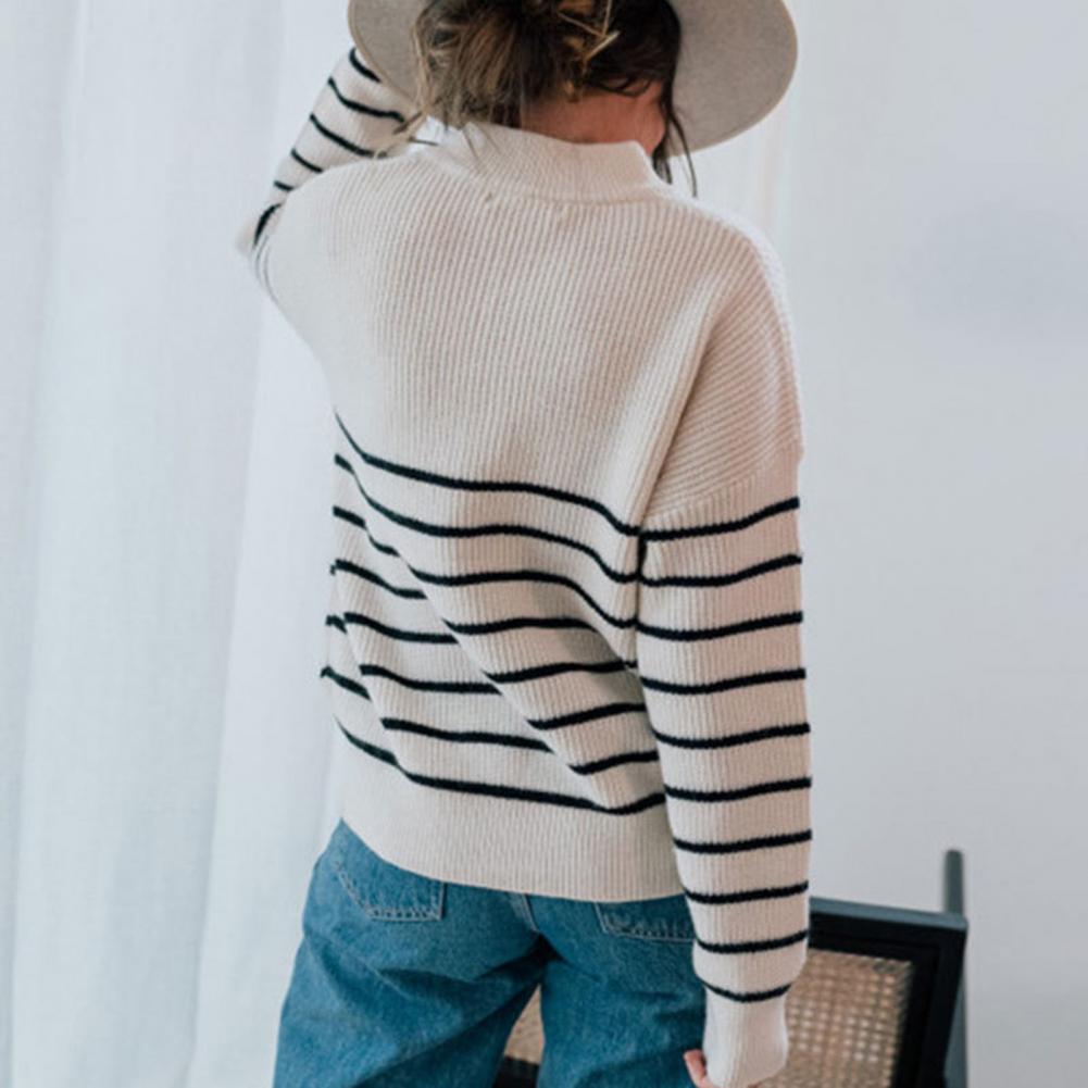 Gestreepte Kwart Zip Sweater Zacht en Stijlvol