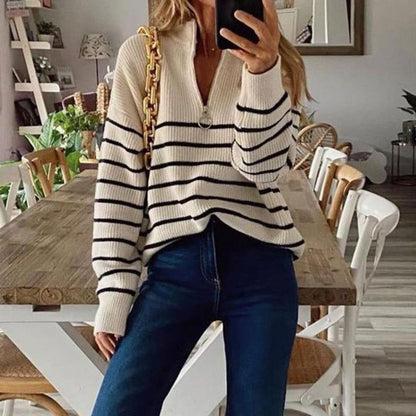 Gestreepte Kwart Zip Sweater Zacht en Stijlvol - StudioMarella