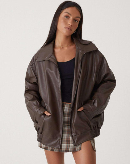 Leren Jas Oversized Losse Fit Comfortabel Mode