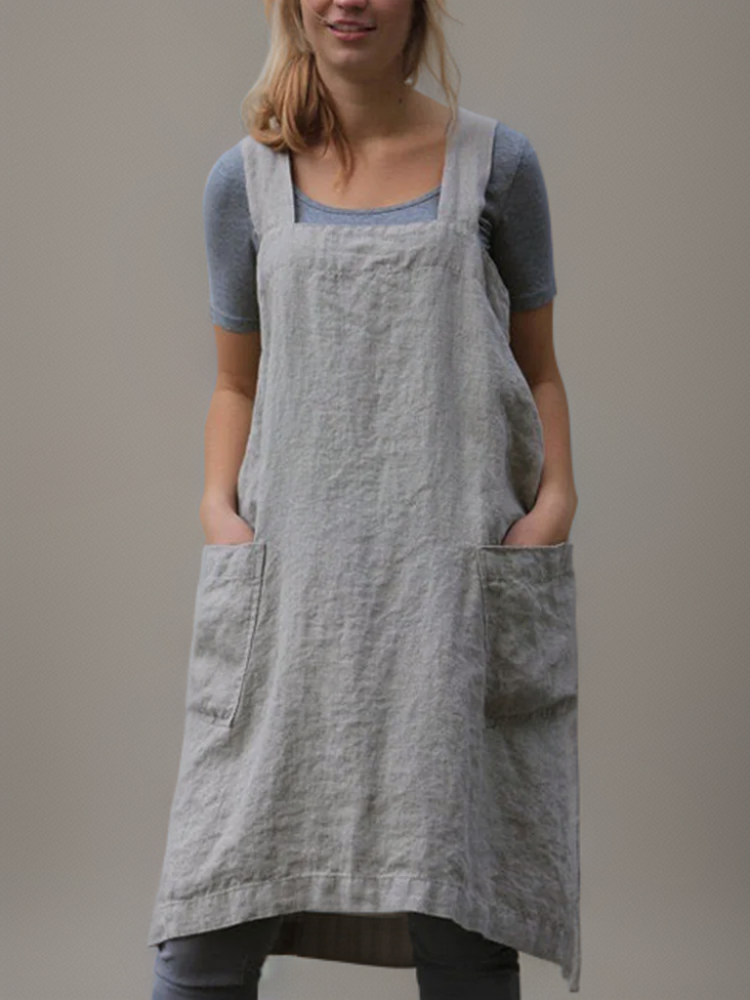 Vrouwen Jurk Schort van Katoen en Linnen met Praktische Zakken - StudioMarella
