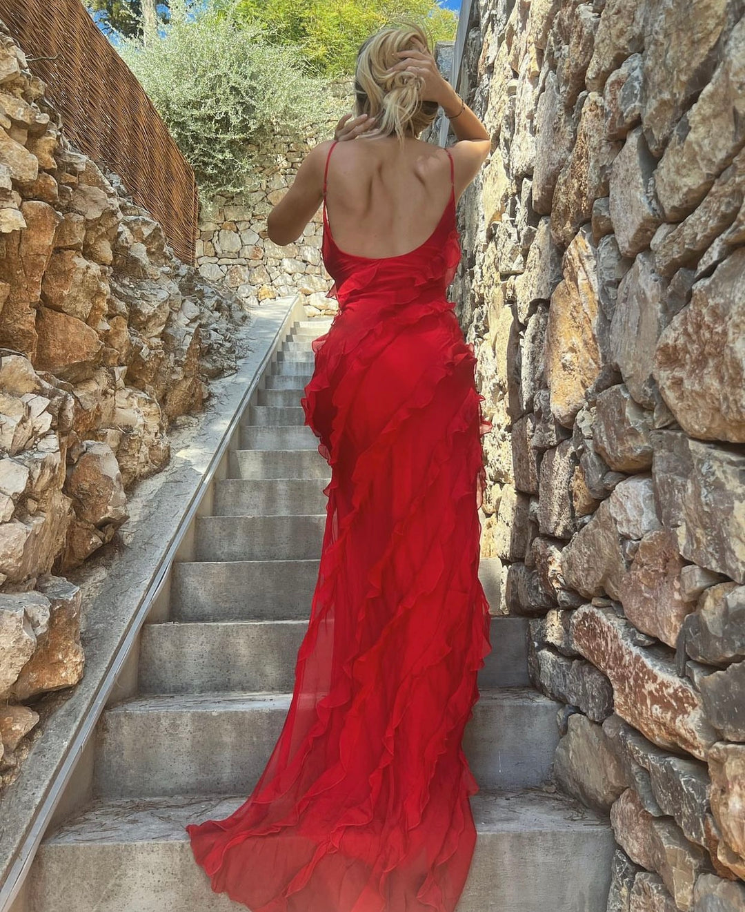 Vrouwen Maxi Jurk Ruffles Elegante Avondjurk