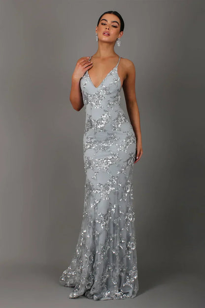 Elegante Maxi Jurk voor Vrouw met Pailletten voor Formele Gelegenheden