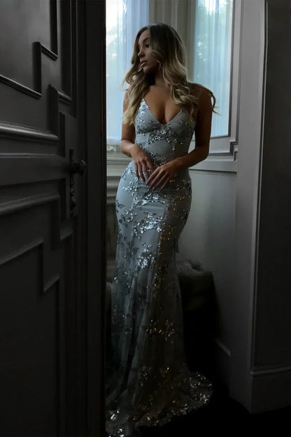 Elegante Maxi Jurk voor Vrouw met Pailletten voor Formele Gelegenheden
