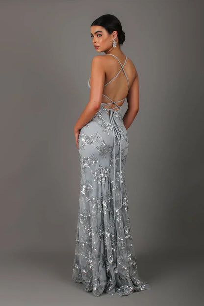 Elegante Maxi Jurk voor Vrouw met Pailletten voor Formele Gelegenheden