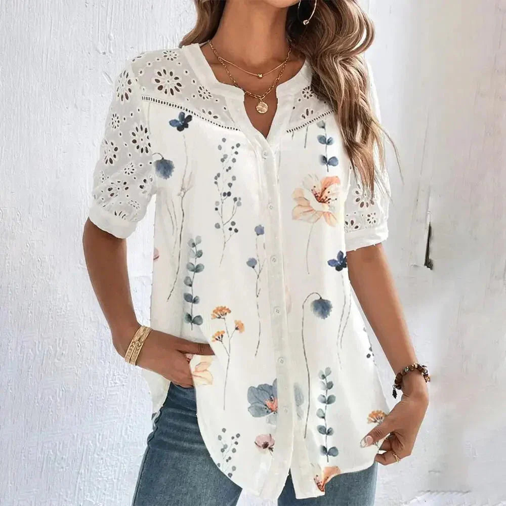 Vrouwelijke Blouse Kortemouwen met Kanten Details - StudioMarella