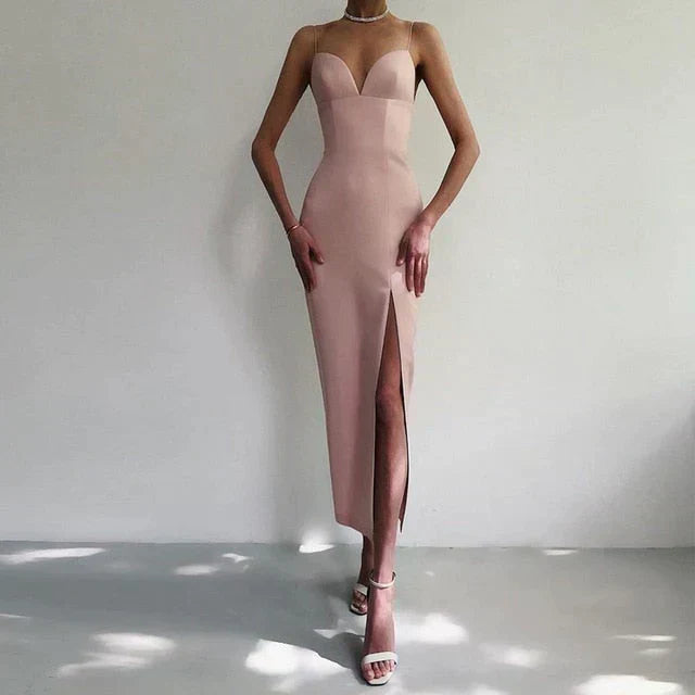 Vrouwelijke Bodycon Jurk met V-Hals en Spaghettibandjes voor Feesten en Bruiloften