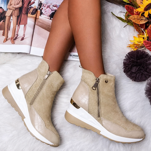Dames Enkellaarzen Waterdicht Wigmodel Zijrits Comfortabel Antislip Herfst Winter Casual Wandelschoeisel